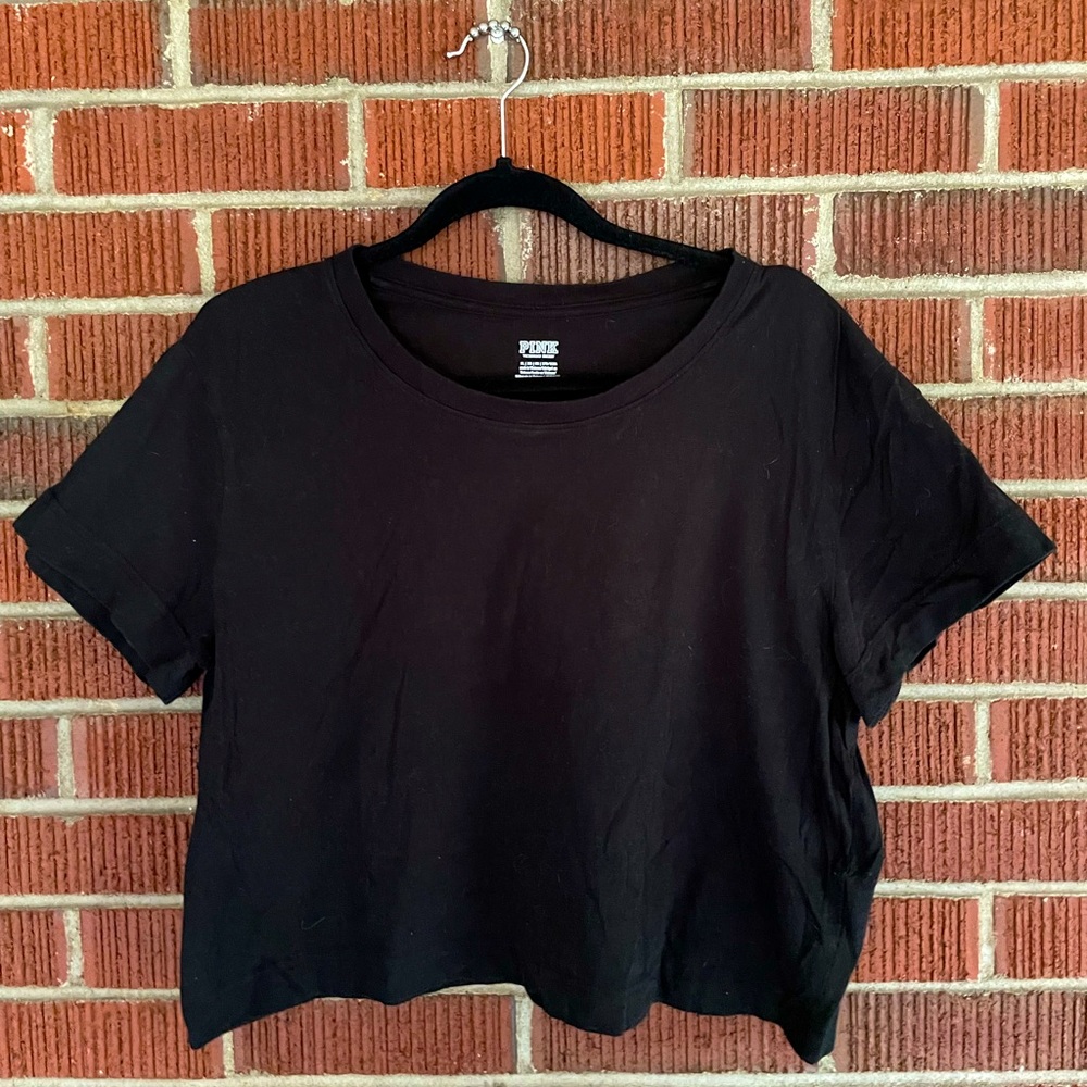 VS PINK BLACK CROPPED SHORT SLEEVE T SHIRT WOMEN’S SIZE XL